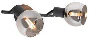 Plafondlamp zwart met smoke glas en hout 2-lichts - Vidro Modern E14 Binnenverlichting Lamp