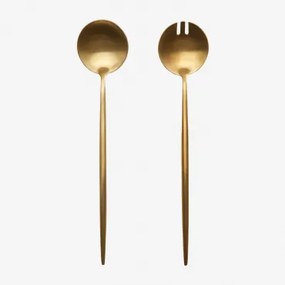 Set Van 2 Saladebestekken Van Roestvrij Staal Raxiem Mat Goud - Sklum