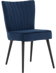 Goossens Eetkamerstoel Rob blauw velvet stof leuning, urban industrieel