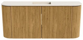 Mondiaz Joya DLux 95cm toiletmeubel ronding links/rechts oak met wastafel faye midden 1 kraangat meli