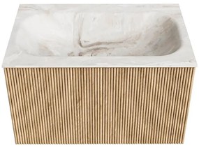 Mondiaz Kurve-dlux 70cm badmeubel oak met 1 lade en wastafel big small midden 1 kraangat frappe