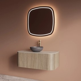 Gliss Design Alluro badmeubel ribbelfront met ronding links/rechts 100cm corn silk en wit marmer toppaneel