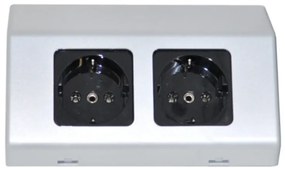 Inbouw / opbouw dubbele contactdoos zilvergrijs