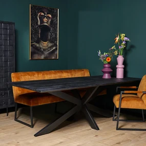 Starfurn New York Eetkamertafel Zwart Mangohout 180 Cm - 180 X 90cm.