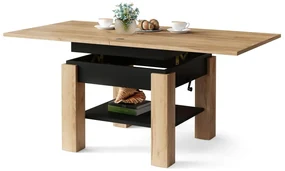 CLEO gouden eiken / zwart, uitschuifbare salontafel