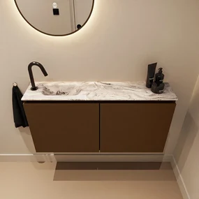 Mondiaz Ture DLux toiletmeubel 100cm rust met wastafel glace links met kraangat