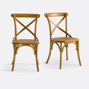 Set van 2 stoelen, hout en riet Cedak