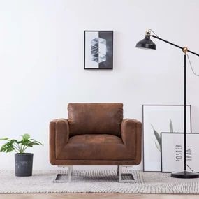 vidaXL Fauteuil kubus kunstsuède bruin