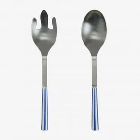 Set Van 2 Saladebestekken Van Roestvrij Staal En Keramiek Ireli Blauw Ken - Wit - Sklum