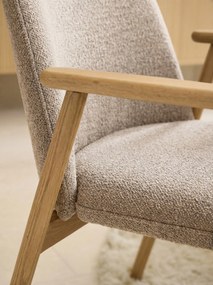 RODERIC Beige Latte (stof Monza 60) / gelakt eikenhouten frame – HOUTEN BOUCLÉ RETRO STOEL