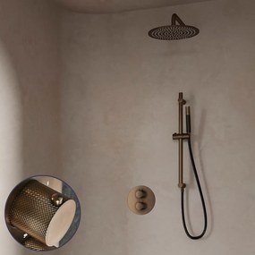 Saniclear Antique Curved Pro inbouw regendouche rond met 30cm hoofddouche, muurarm en glijstang verouderd messing