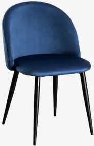 Kana Gestoffeerde Eetkamerstoelen Set Van 2, Staal Zwart & Fluwelen Blauw & Fluwelen - Sklum