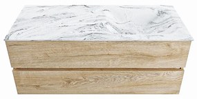 Mondiaz Vica DLux badmeubel 120cm washed oak 2 lades met wastafel glace rechts zonder kraangat