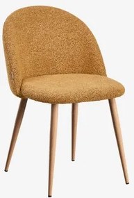 Kana Gestoffeerde Eetkamerstoelen Set Van 2, Staal Natuurlijk Hout & Bouclé Honing Geel & Bouclé - Sklum