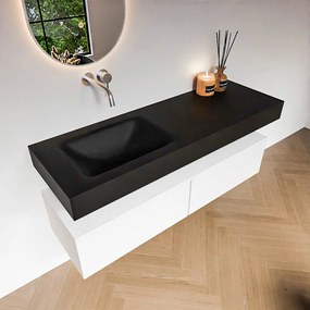 Zaro Alan badmeubel 140cm talc 2 lades met vrijhangende wastafel cloud links zonder kraangat urban