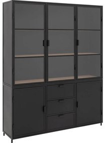 Goossens Buffetkast Metallo, 3 glasdeuren 2 dichte deuren 3 laden, blank eiken, 160 x 200 x 40 cm, urban industrieel