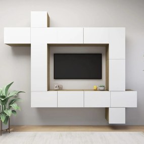 vidaXL 9-delige Tv-meubelset spaanplaat wit en sonoma eikenkleurig