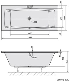 Polysan Kvadra ligbad 180x80x47cm wit