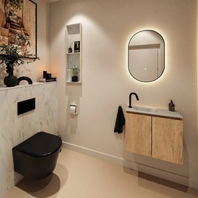 Mondiaz Ture DLux toiletmeubel 60cm washed oak met wastafel opalo links met kraangat