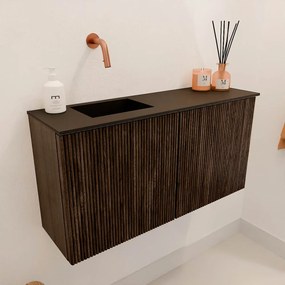 Mondiaz Joya 80cm toiletmeubel walnut met wastafel faye links zonder kraangat urban