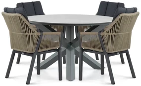 Tuinset Ronde Tuintafel 4 personen 130 cm Aluminium/rope Taupe  Lifestyle Garden Furniture Verona/Orino