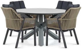 Tuinset Ronde Tuintafel 4 personen 130 cm Aluminium/rope Taupe  Lifestyle Garden Furniture Verona/Orino