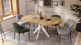 RENZO Wotan Eiken/witte poot - RONDE TAFEL Ø110 UITKLAPBAAR TOT 180 cm | VOOR DE KEUKEN EETKAMER WOONKAMER RETRO