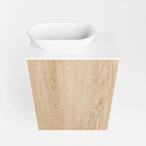 Mondiaz Fowy toiletmeubel 40cm washed oak met witte waskom links en kraangat