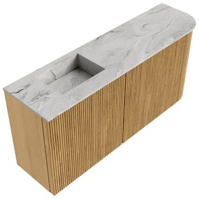 Mondiaz Joya DLux 90cm toiletmeubel ronding rechts oak met wastafel faye links zonder kraangat glace