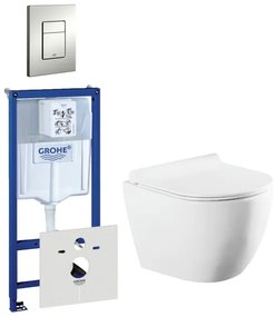 QeramiQ Salina Compact toiletset bestaande uit inbouwreservoir, compact wandcloset met toiletzitting en bedieningsplaat verticaal/horizontaal mat chroom 0720002/0729205/sw258541/