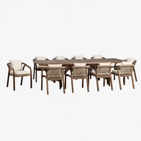 Rechthoekige Uitschuifbare Tafelset 200-260-320x100 Cm En 10 Tuinstoelen Met Armleuningen In Dubai Acacia Hout Gardenia Wit & Donker Acaciabruin -