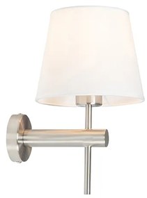 Moderne wandlamp staal met witte kap - Pluk
