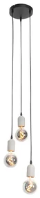 Industriële hanglamp zwart met beton rond 3-lichts - Pedra Landelijk, Industriele / Industrie / Industrial E27 Binnenverlichting Lamp