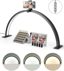VEVOR Bureaulamp met halve maan voor nagels met telefoonhouder (30W, 76 cm lang) Nagellamp, nageltafellamp met verstelbare helderheid, LED-tafellamp voor nagelstyliste Wimperverlenging