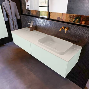 Mondiaz Erin 150cm badmeubel Greey met 2 lades en beige wastafel rechts zonder kraangaten