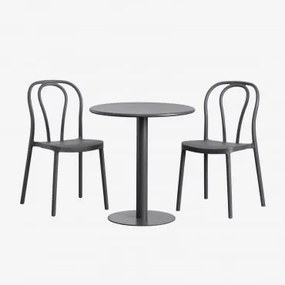 Set Van Ronde Tafel Ø70 Cm En 2 Tuinstoelen Mizzi Grijs – Grafiet - Sklum