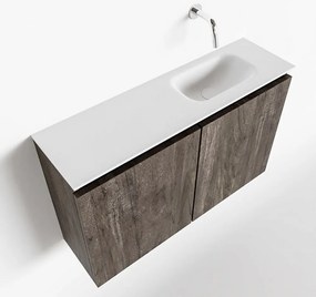 Mondiaz Ture 80cm toiletmeubel dark brown met wastafel talc rechts geen kraangat