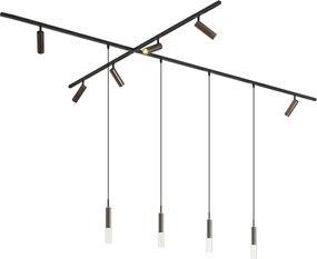 Modern railsysteem zwart met 6 spots en 4 hanglampen donker brons 1-fase - Slimline Uzzy Loyce