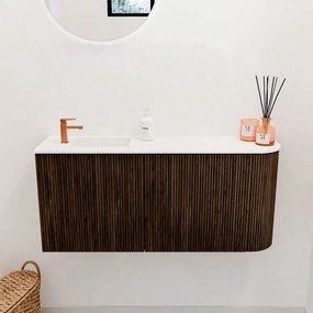 Mondiaz Joya 90cm toiletmeubel ronding rechts walnut met wastafel faye links 1 kraangat talc