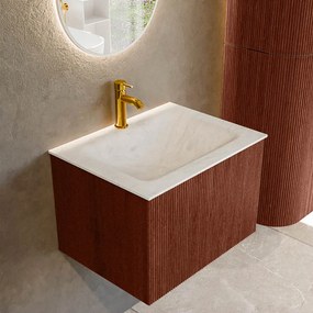 Mondiaz Kurve-dlux 60cm badmeubel ruby met 1 lade en wastafel cloud midden 1 kraangat opalo