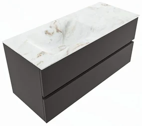 Mondiaz Vica DLux badmeubel 110cm dark grey 2 lades met wastafel frappe links zonder kraangat