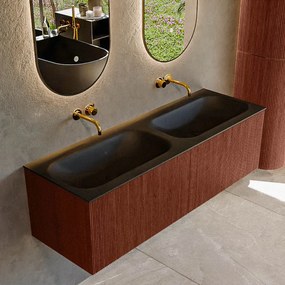 Mondiaz Kurve 140cm badmeubel ruby met 2 lades en wastafel big small dubbel zonder kraangat urban