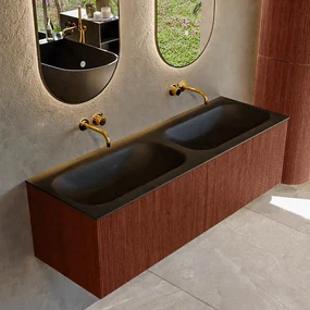 Mondiaz Kurve 140cm badmeubel ruby met 2 lades en wastafel big small dubbel zonder kraangat urban