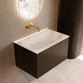 Mondiaz Kurve-dlux 70cm badmeubel shadow met 1 lade en wastafel big small midden zonder kraangat opalo