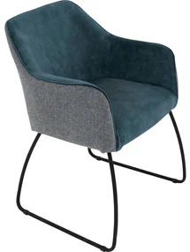 Goossens Eetkamerstoel Lisbet blauw stof met armleuning, elegant chic