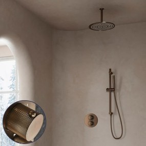 Saniclear Antique Curved inbouw regendouche rond met 20cm hoofddouche, plafondarm en glijstang verouderd messing