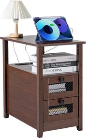 VEVOR Bijzettafel Nachtkastje met USB-poorten en -aansluitingen, 4-laags bijzettafel met opbergkast en 2 lades voor woonkamer, slaapkamer, kantoor, bruin