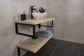 Massief eikenhouten badmeubel 120cm met enkele witte waskom