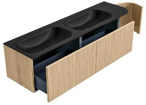 Mondiaz Kurve 165cm badmeubel ronding rechts oak met 2 lades en 1 deur en wastafel big small dubbel/links zonder kraangat urban