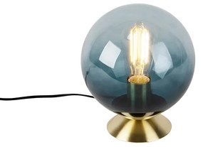 Art Deco tafellamp messing met oceaanblauw glas - Pallon Art Deco E27 bol / globe / rond Binnenverlichting Lamp